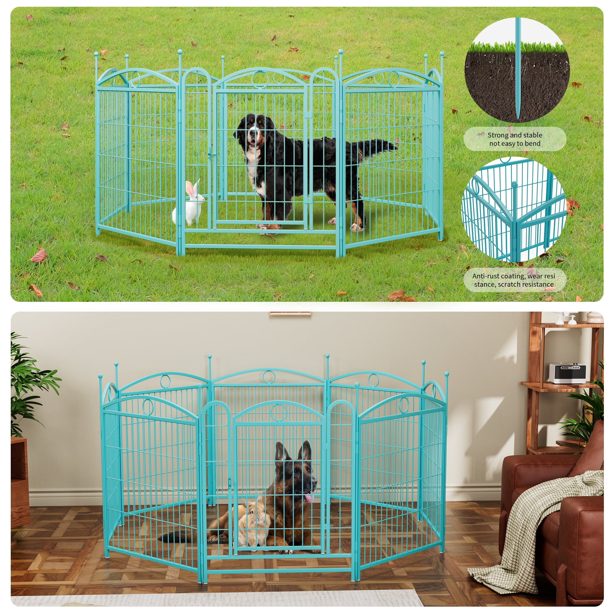 Pefilos Outdoor Dog Playpen with Doors, 32" 8 Panels Indoor Dog Fence Metal Dog Pen Pet Puppy Exercise Pen for RV Camping Garden Yard, Blue