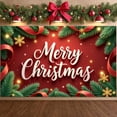 thumbnail image 4 of Red Background Christmas Banner Gold Snowflakes Merry Christmas Banner Pine Branches Red Ribbons Xmas Banner for Christmas Party Family Gathering Indoor Decoration, 4 of 8