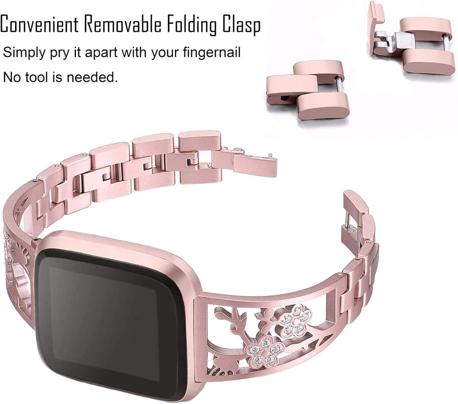 REQO Stainless Steel Bracelet Compatible with Fitbit Sense 2/Sense/Versa 4/Versa 3, Women Bling Replacement Bands Dressy Luxurious Wristbands for Ladies