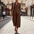 thumbnail image 6 of yardsong Linen Blazer and Pants Matching Set for Women Dressy Casual Work Jackets Wide Leg Capris Two Piece Business Outfits 2026 Coffee,M, 6 of 9
