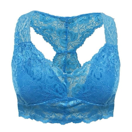 

BIZIZA Women s Lace T Shirt Bras No Underwire Plunge Bras Seamless Wire Free Push-Up Bra Blue XL