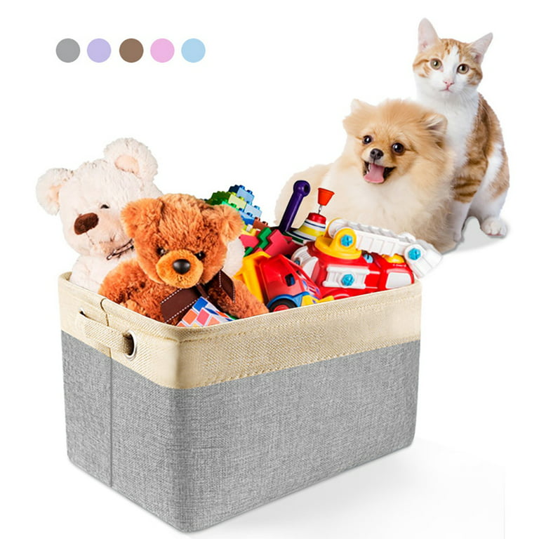 Canvas Pet Toy Box Storage Organizer, Dog Toy Storage Bin, Grey