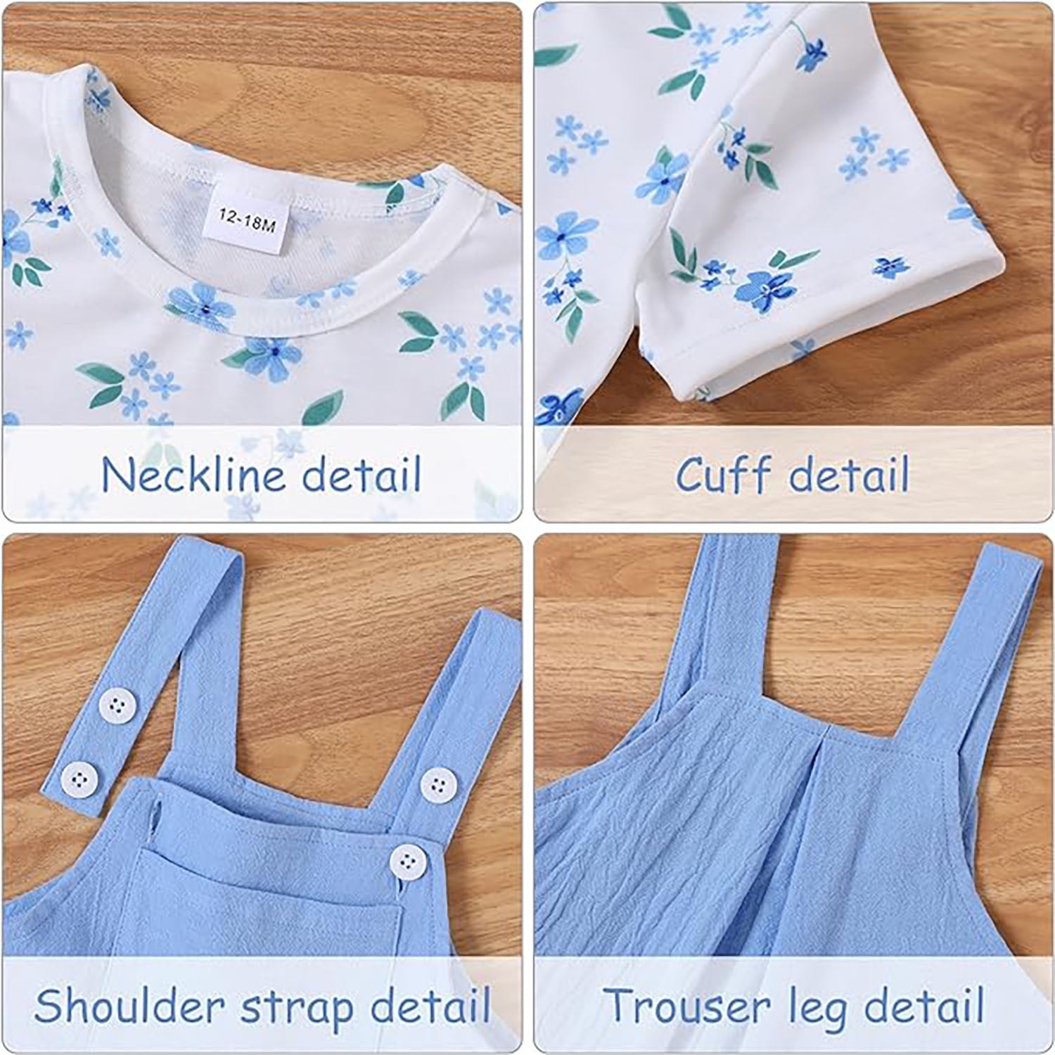 CARETOO Toddler Girl Clothes 2Pcs Baby Girl Outfits Floral T-Shirt Bib Overall Shorts Clothing Set