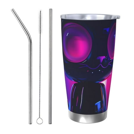 

Ocsxa Neon Toy Cat Reflections Pattern 20oz Travel Coffee Mug with Flip Lid Stainless Steel Insulated Insulated Coffee Mug Thermal Cup with Splash Proof Sliding Lid-Straw Three-piece Set