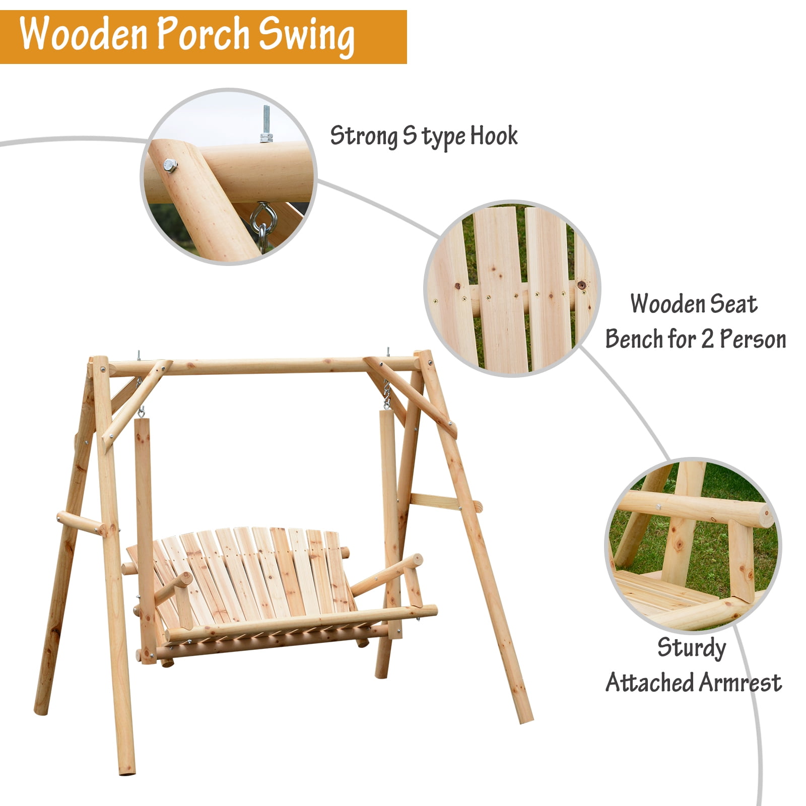 Porch Swings Outsunny 6 5 Outdoor Rustic Loveseat 2 Person