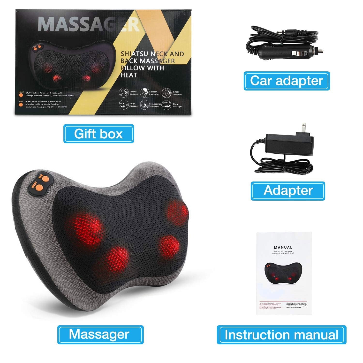 Ikristin Shiatsu Back and Neck Massager Ikristin Tissue Kneading Massage Pillow with Heat