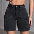 thumbnail image 5 of Miluxas Womens Cargo Jean Shorts High Waisted Microelastic Straight Leg Denim Shorts Summer Casual Going Out Shorts Black, 5 of 6