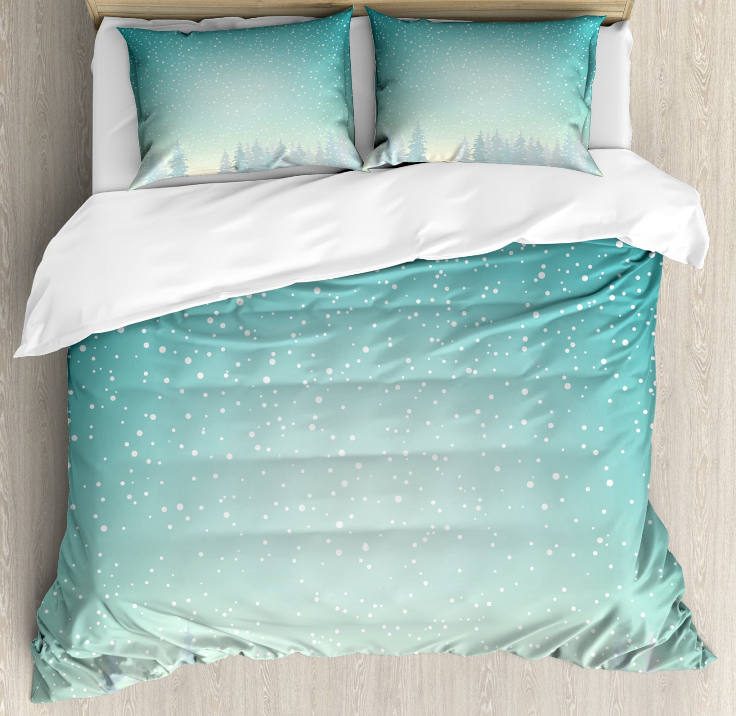 Winter Duvet Cover Set, Snow Falls on the Spruce Forest Fir Trees