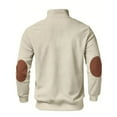 thumbnail image 5 of LWavelet Men's Ribbed Fabric Color Block Quarter Zip Pullover - Elbow Patches Casual Fall Winter Top Khaki 2XL, 5 of 7