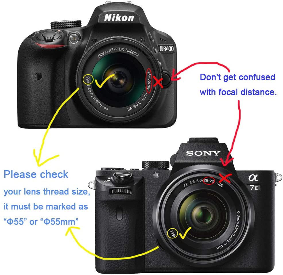 Sony a7m2 a7III With FE 28-70mm HX400 HX300 Lens Fire-Rock 55mm Snap-On Front Lens Cap Cover Compatible for Nikon D3500 D3400 D5600 With Nikkor AF-P 18-55mm Lens 2 PCS 