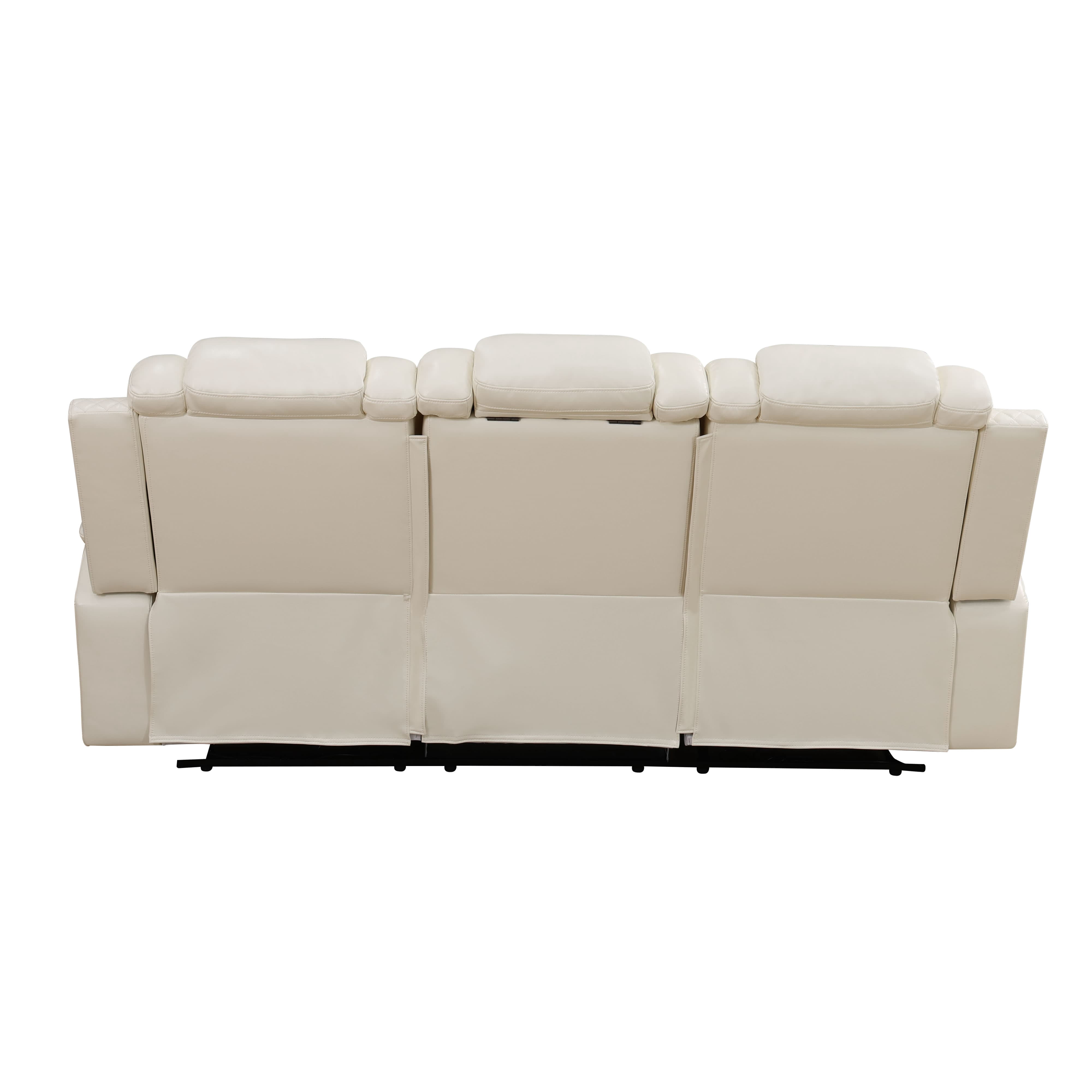 MAYEERTY Power Reclining Sofa, Electric 3-Seat Leather Recliner with USB Charging, Reversible Table & Ambient LED Lighting for Living Room, White
