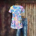thumbnail image 2 of NSLGXD Womens T-shrits Trendy Round Neck Short Sleeve Shirts Button up Plus Size Graphic Tees Soft Holiday Tshirt Top S-2XL Purple Top, 2 of 5
