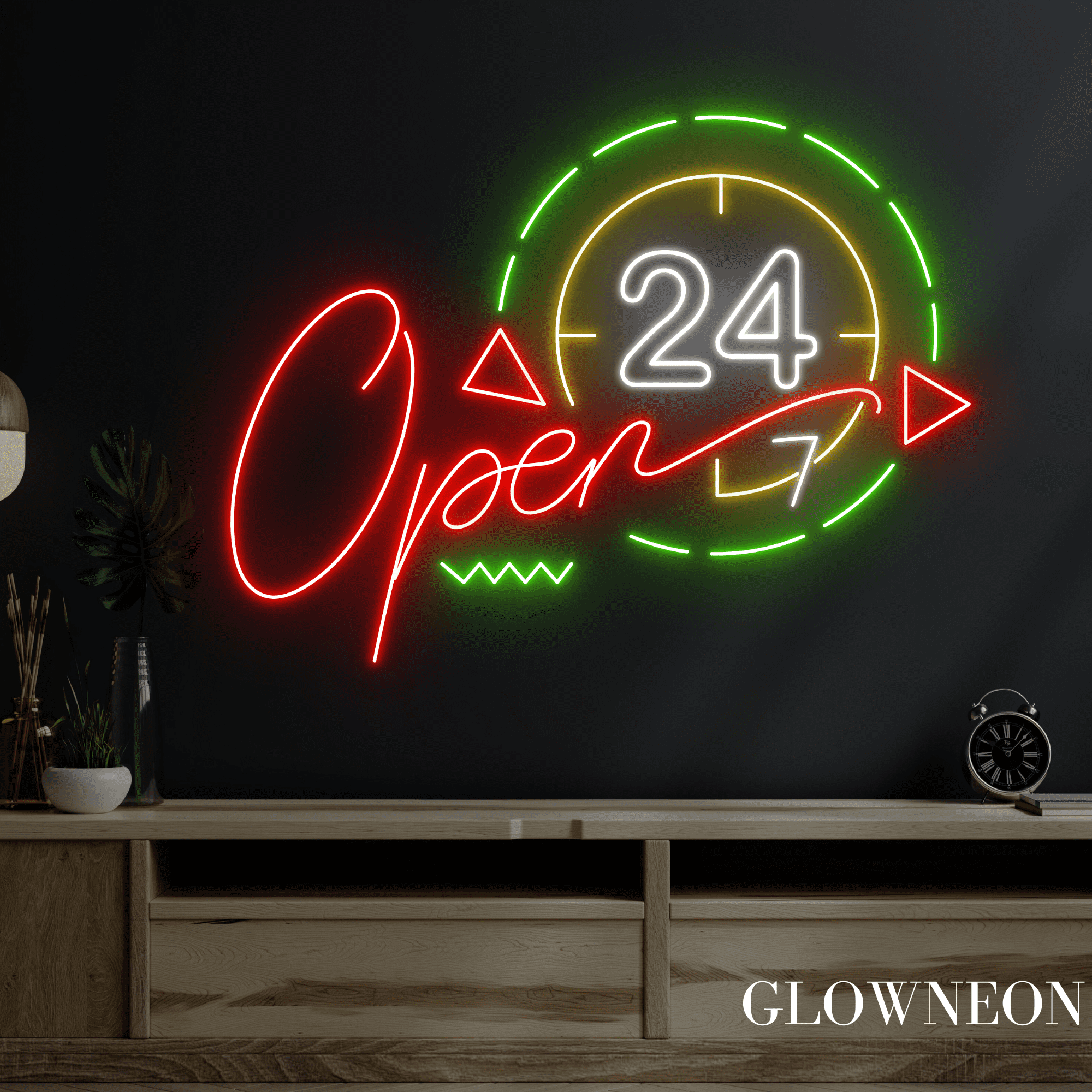 Glowneon Open 24 Hours Neon Sign, Restaurant Led Sign, Cafe Shop Art