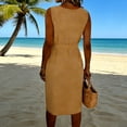 thumbnail image 4 of Vestido de Mujer Sandalias de Lino Cuello en V sin Mangas con Cinturón para Uso Casual Y Cárdigan Corto para Vestido, 4 of 8