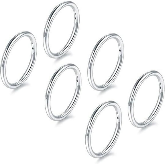 6 Pcs Nose Rings,18G Stainless Steel Septum Jewelry Hinged Segment Ring Body Piercing,Nose Hoop Lip Rings Nose Helix Cartilage Rook Earrings,Silver