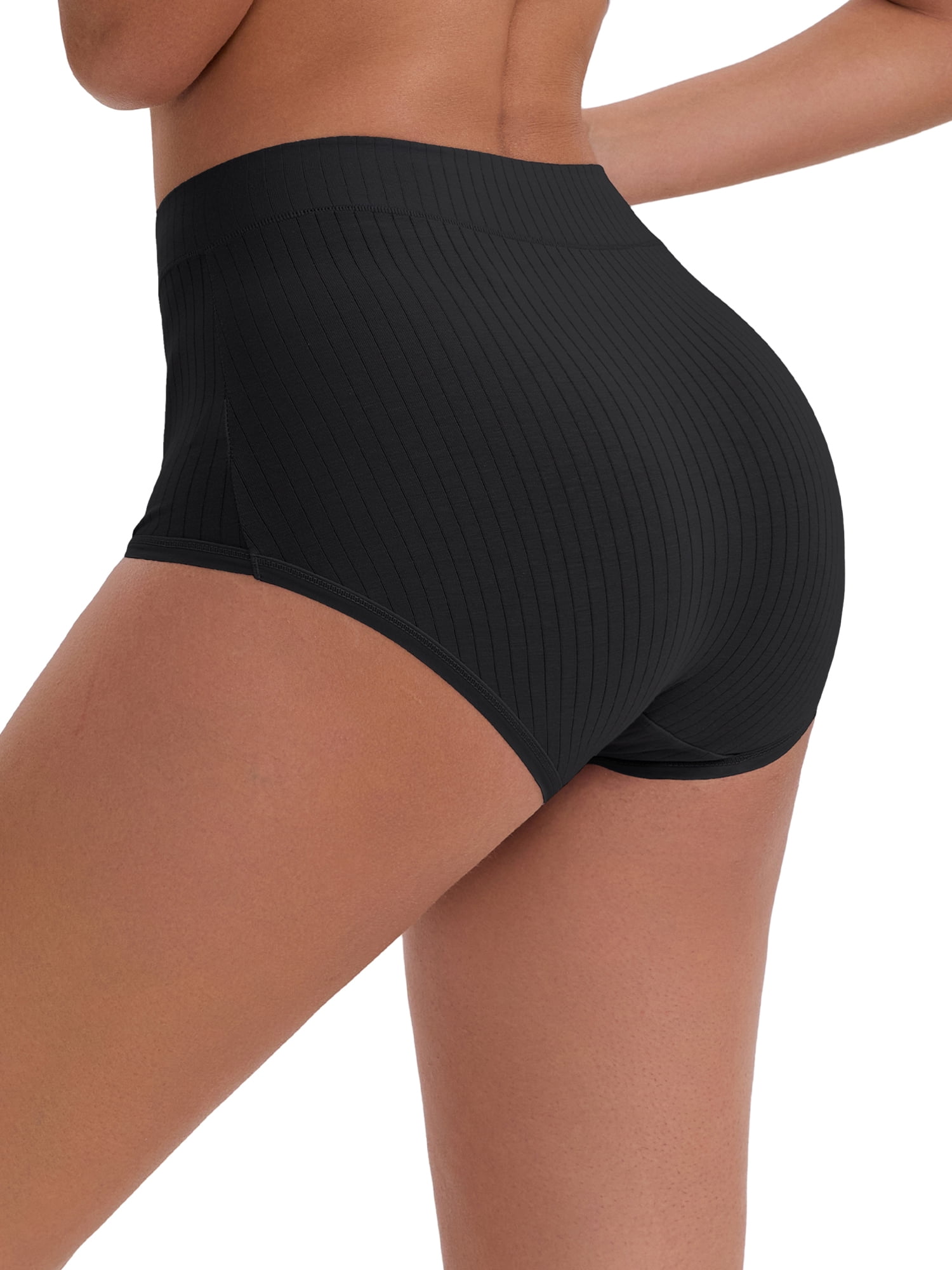 DARING DIVA Women's High-Waisted Cotton Underwear Briefs 3 Pcs M Black, Gray
