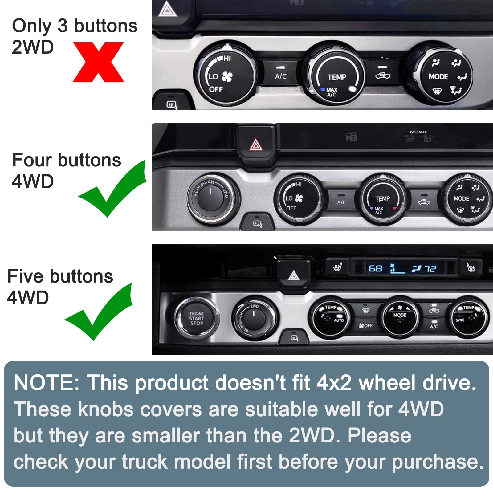 Interior Decorated Button Knob Covers Compatible with Toyota