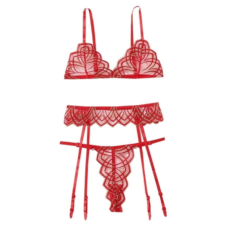 QIPOPIQ Lingerie for Women Clearance Ladies Fashion Sexy Cute Lingerie Hollow Lace Heart Sexy Underwear Thong Garter Belt Suit