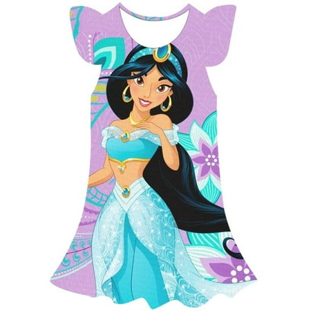 Date Disney Jasmine Princesse Robe Filles Dessin Animé Pétale Manches Robes  Princesse Vêtements Vêtements De Fête Pour Enfants 1-10 Ans 