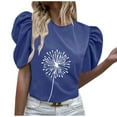 thumbnail image 1 of Tops for Women Blouse Habillée à Manches Courtes Bouffantes Imprimée Florale Col Rond Décontractée Confortable pour Sortir Shirts, 1 of 7