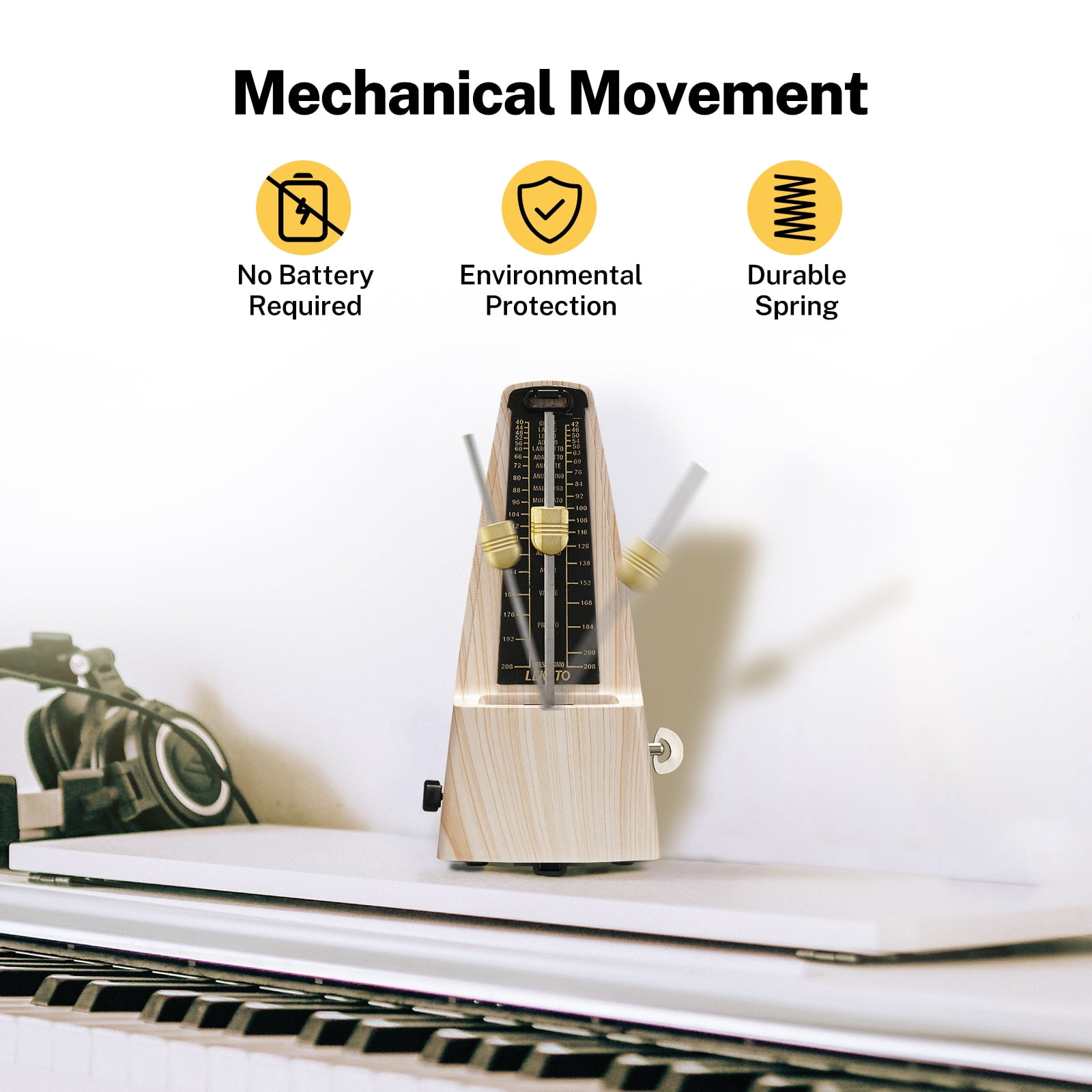 LEKATO Mechanical Metronome Universal Metronome for Piano Guitar Ukulele Violin with Loud Sound Accurate Track Beat Tempo for Beginner