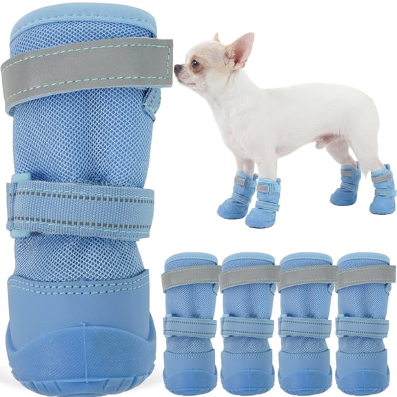 ROZKITCH 4PCS Dog Shoes for Hot Pavement Breathable Anti-Slip Reflective Summer Dog Booties for Walking Running Paw Protectors for Small Medium Large Dogs,Blue,#0
