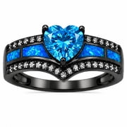Black Engagement Ring for Women Mystic Topaz CZ Heart Promise Ring Gift for Her Ginger Lyne
