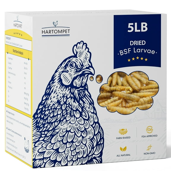 HARTOMPET 5LB Nutrient Rich Feed-Dried Black Soldier Fly Larvae, 85X Calcium Benefit for Laying Hens
