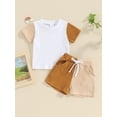 thumbnail image 4 of Toddler Boys Summer Outfits Contrast Color Short Sleeve T-Shirts Tops Elastic Waist Shorts 2Pcs Clothes Set 93% Cotton + 7% Elastane, 4 of 10