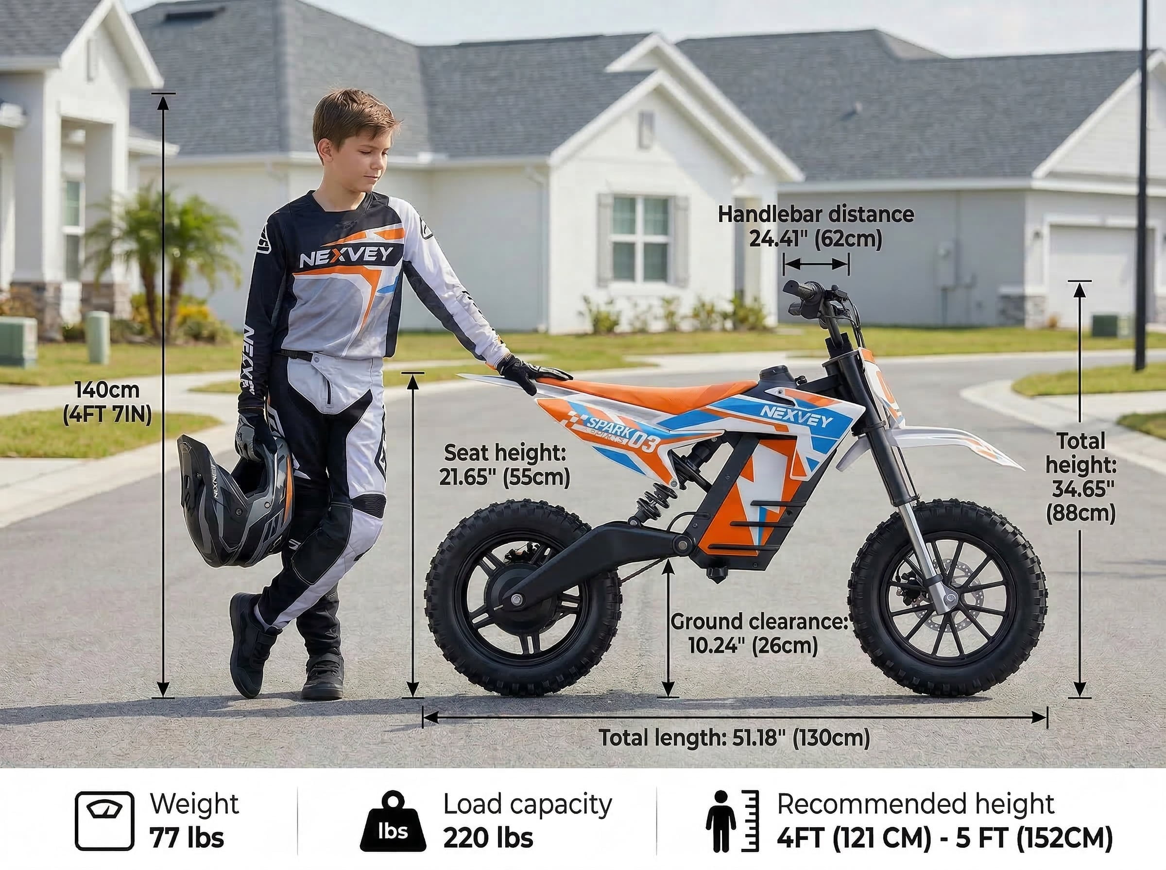 NEXVEY SPARK03 Electric Dirt Bike with Helmet (Size M) for Kids Teens 1500W Off-Road Motorcycle, 3 Speed 22MPH, 48V Battery, Dual Brake & Suspension Electric Motocross Bike for Teens