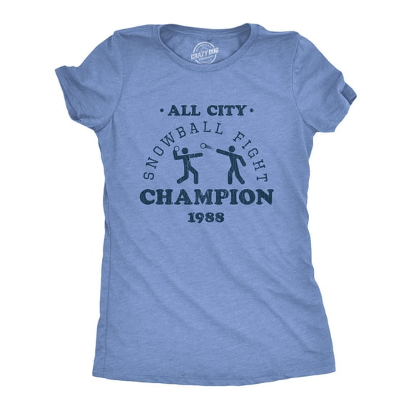 Womens All City Snowball Fight Champion 1988 T Shirt Funny Winter Snow Graphic Vintage Tee Womens Graphic Tees