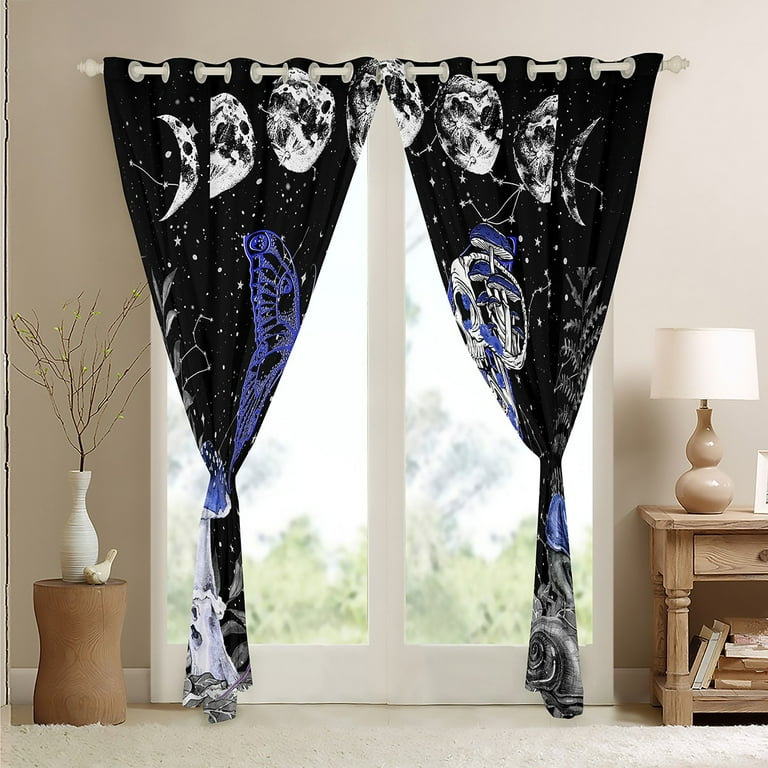 Gothic Moth Handmade Window Curtains, Bohemia Geometric Pattern outlet Window Drapes, Psychedelic Moon and Star Curtain Set of 2 Panels