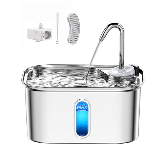 Fuente de agua Cat Petlipo de acero inoxidable de 2,5 litros con filtro de 6 capas