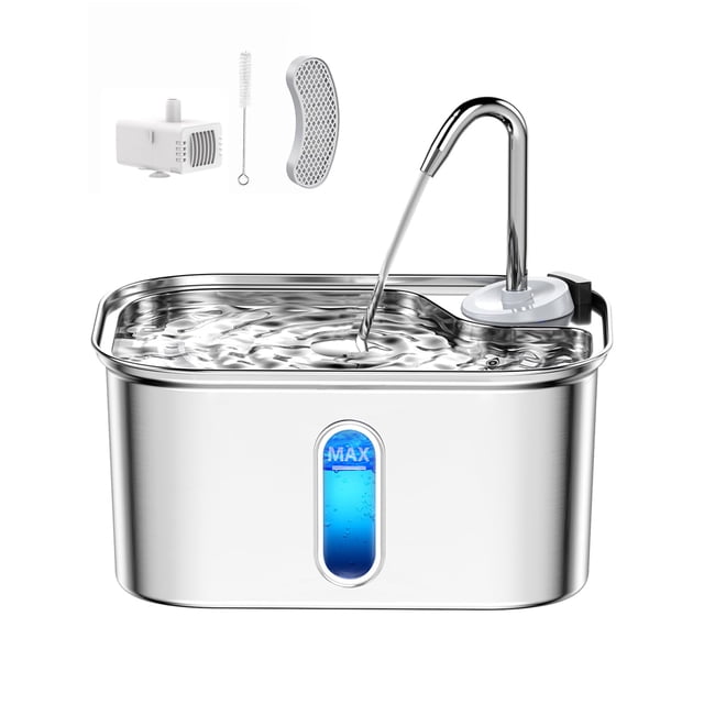 Fuente de agua Cat Petlipo de acero inoxidable de 2,5 litros con filtro de 6 capas