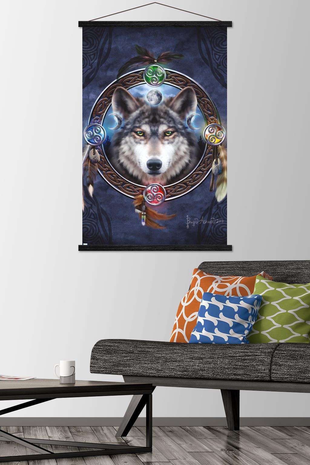 Brigid Ashwood - Celtic Wolf Guide Wall Poster with Wooden Magnetic Frame, 22.375" x 34"