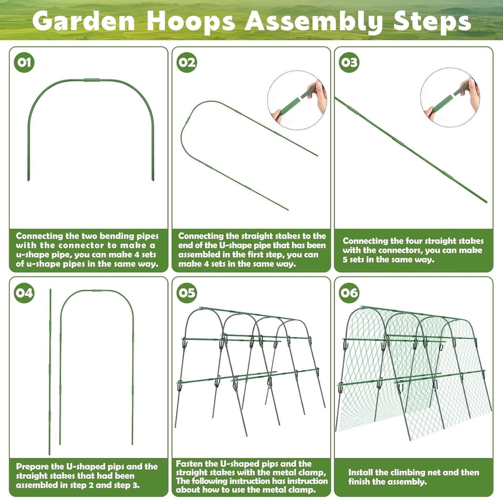 LANDLIT Cucumber Trellis for Raised Bed, 63x63x45 Inch U-Shape Garden Trellis for Climbing Plants & Vegetables | Metal Arch Vegetables Trellis, Plant Support for Grape Vine Squash Peas Flower