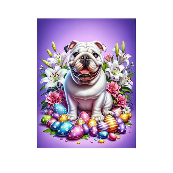 English Bulldog White - Best of Breed DCR Easter Holiday Outdoor Garden Flag Mailbox Flag 12" x 17"