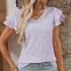 thumbnail image 5 of Camiseta de Manga Corta de Verano para las Mujeres de Moda de Color Sólido con Cuello en V, Top Casual de Poliéster, Lavado de Manos, 5 of 8