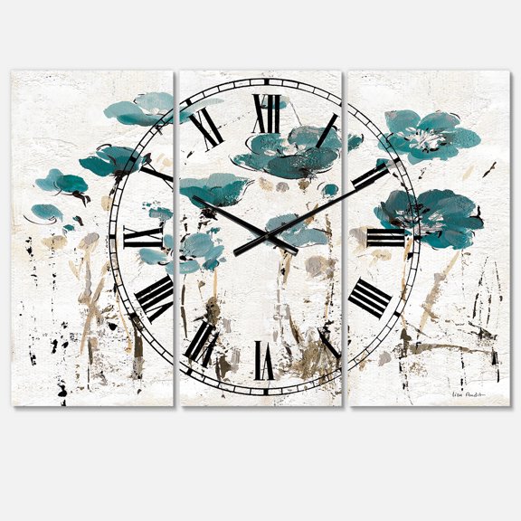 Designart 'Fields of Turquoise Watercolor Flower I' Traditional wall clock