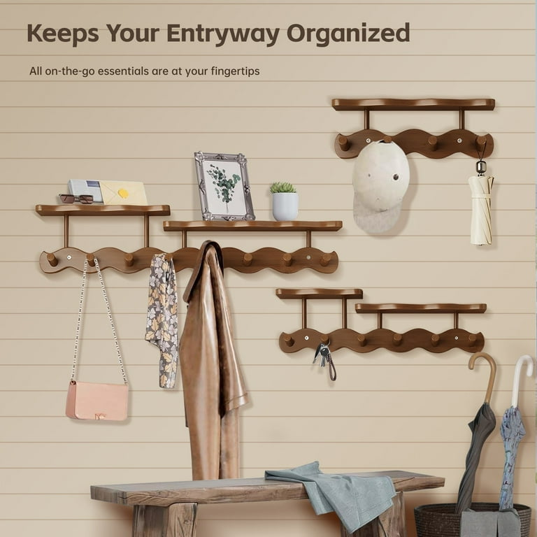 JIANIYA Wooden Shelf with Hooks, Decorative Wall Mounted Coat Rack