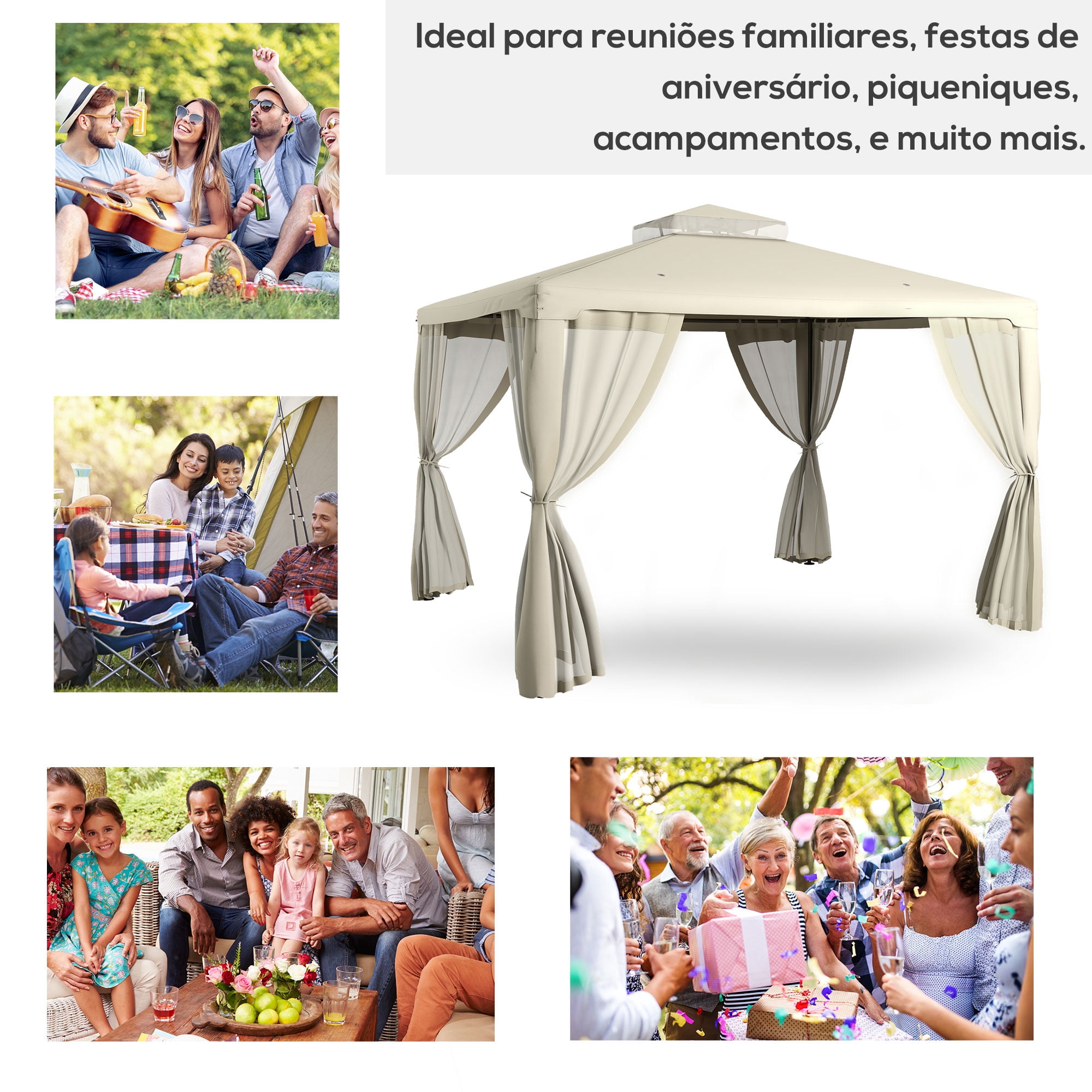 Outsunny 9.6' x 11.6' Patio Gazebo, Outdoor Canopy Shelter, Cream White
