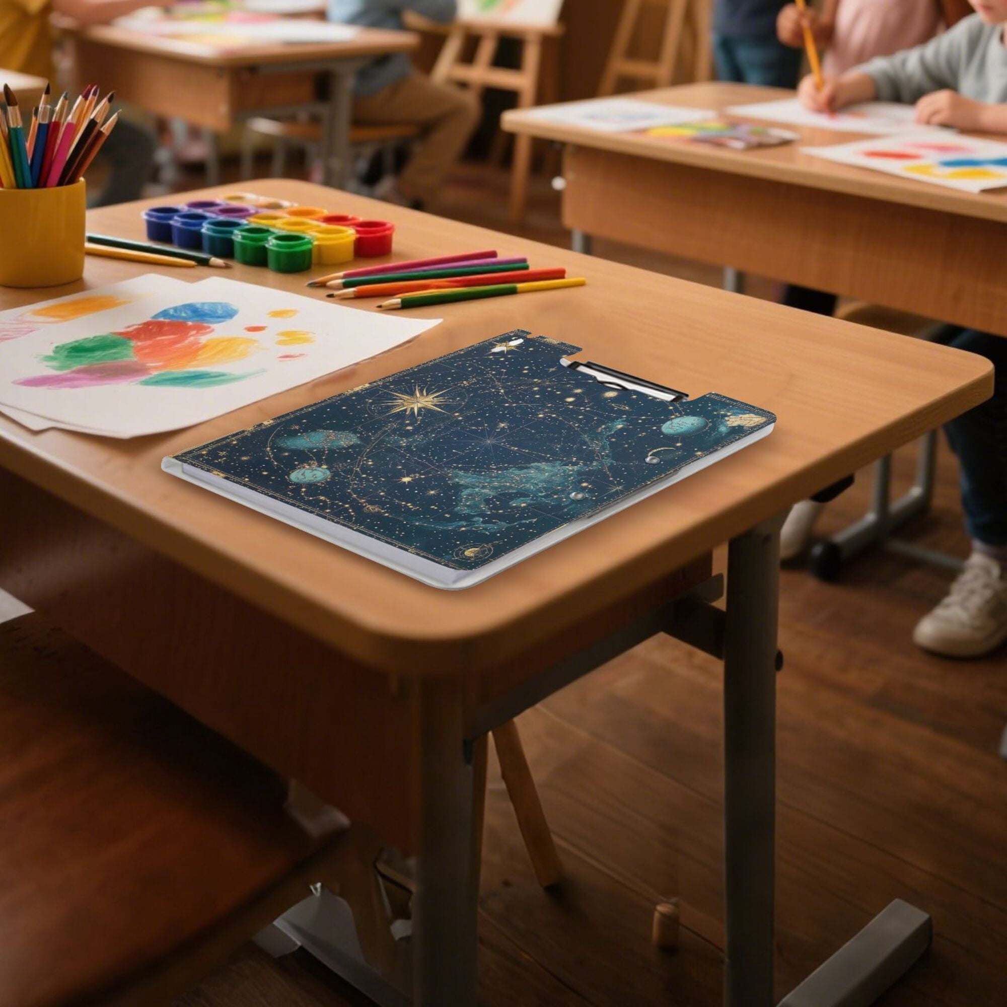 FORMRS A4 Clipboard Folder with Pen Holder Horizontal Foldable School Office Binder, Dark Star Map