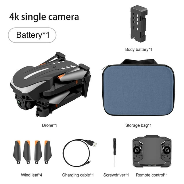 k109nano uav 4k hd fotografía aérea plegable mini quadcopter luz evitación de obstáculos máquina de fotografía aérea wmkox8yii shdjk6427 dron plegable negro/gris con cámara 4K frontal (ajuste manual 90°), batería extraíble, cuatro hélices de repuesto, cable de carga USB, destornillador, bolsa de almacenamiento y control remoto dispuestos sobre fondo blanco; especificaciones indican tiempo de vuelo aprox. 15 min y función de evitación de obstáculos; adecuado para fotografía aérea de iniciación y uso recreativo.