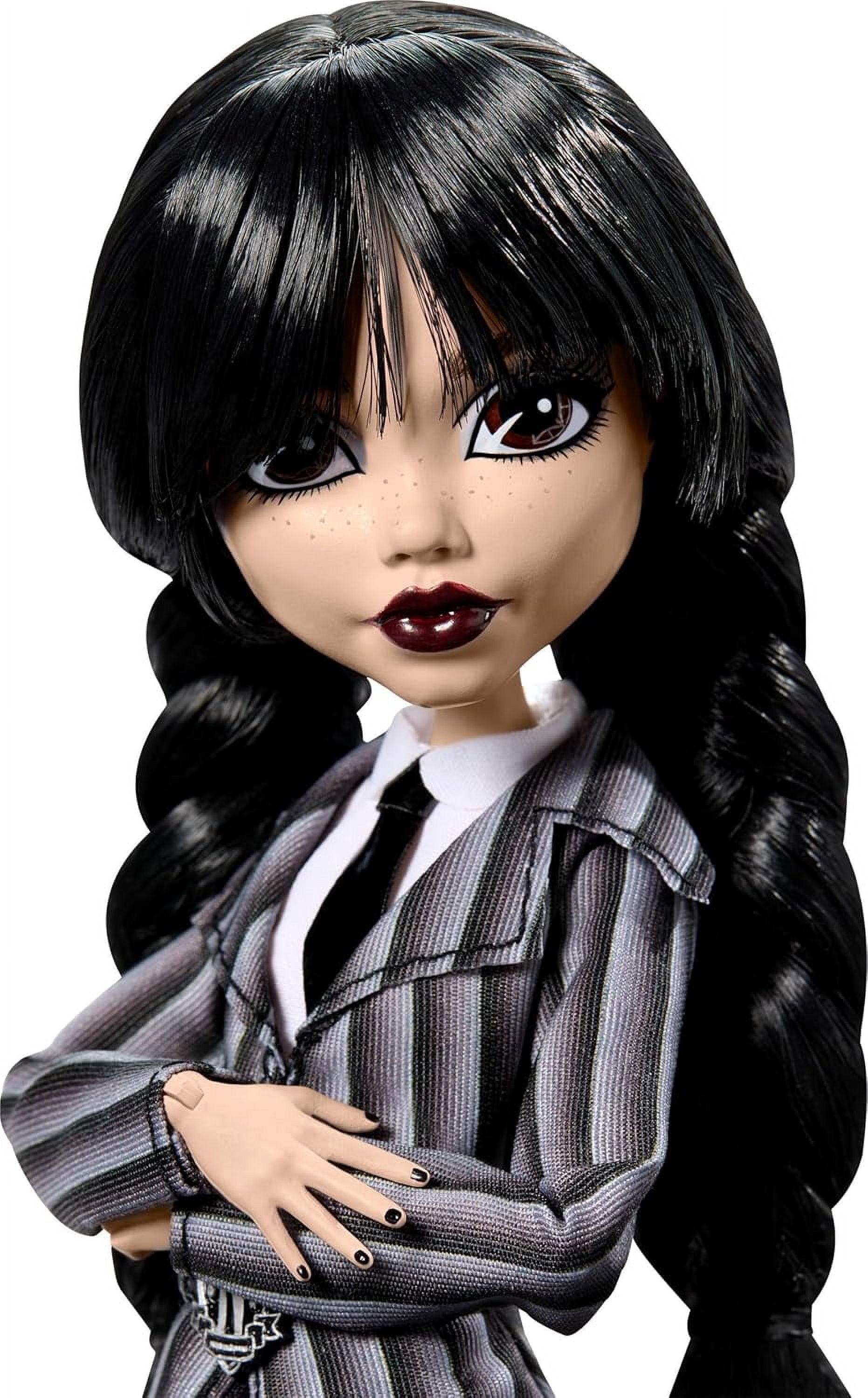New Dolls Monster Wednesday Doll and Accessories, High Wednesday Addams Collectible in Nevermore Academy Uniform with Thing and Backpack, Doll Stand