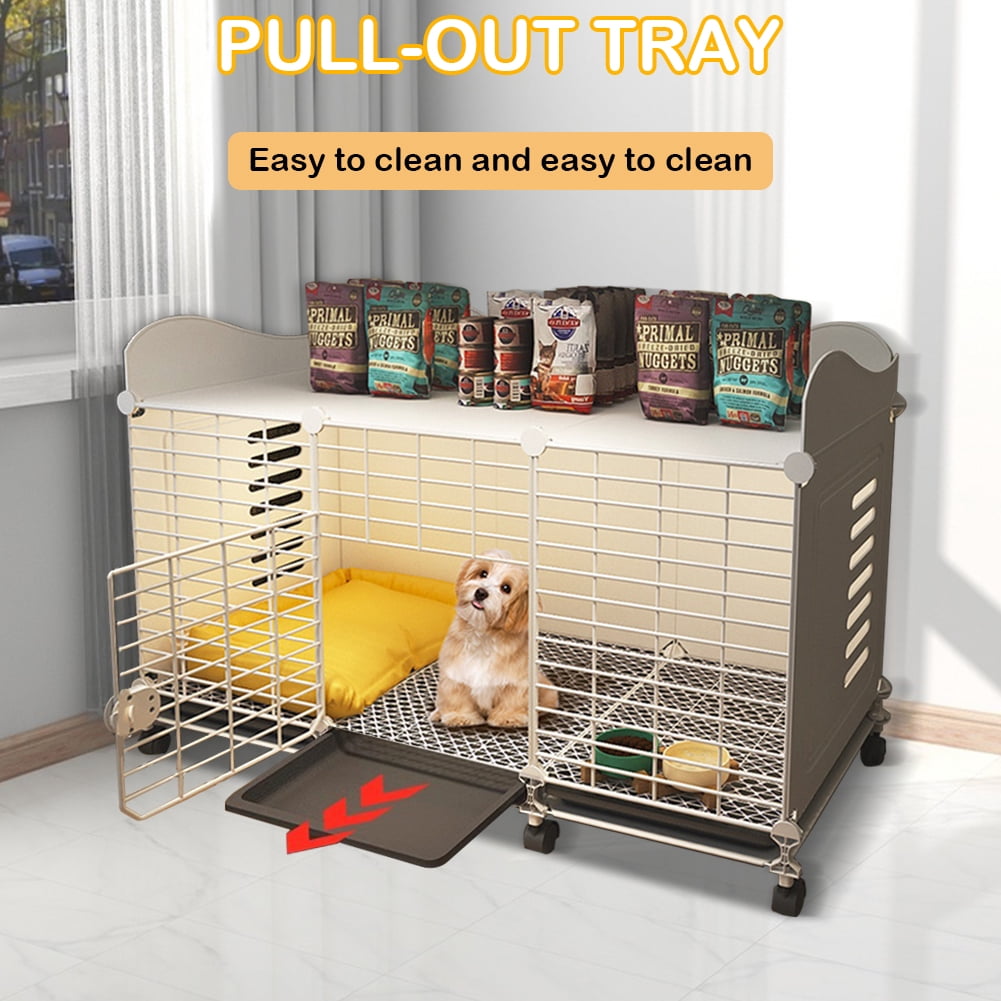 golytefs Dog Crate End Table Wired Dog Kennels with Wheels & Tray Indoor Dog House
