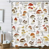 Cartoon Mushrooms and Butterflies Shower Curtain for Bathroom, Colorful Wild Plants and Fungus Shower Curtain Set, Cute Natural Plants Abstract Art Fabric Modern Kids Bath Curtain 12PCS Hooks