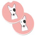 thumbnail image 1 of Damier Bull Terrier Rose Ensemble de 2 Porte-Gobelet Voiture Coaster, 1 of 1