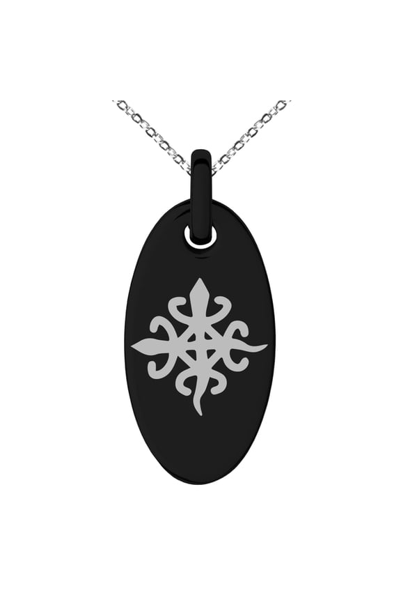 Stainless Steel Aztec Unity Rune Engraved Small Oval Charm Pendant Necklace