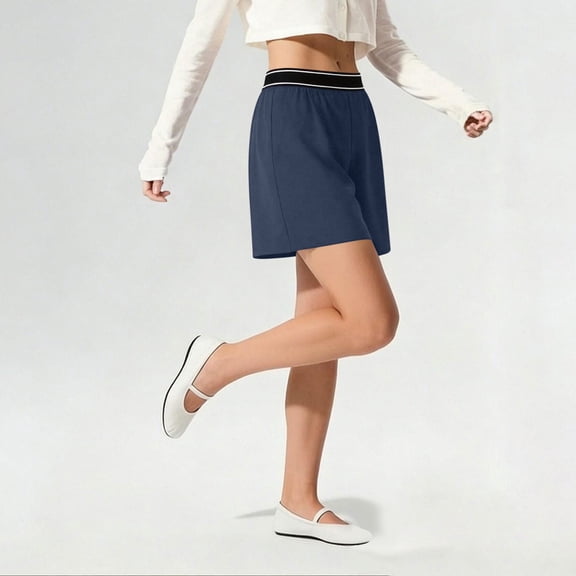 High Waisted Lounge Shorts for Women Elastic Striped Waistband Relaxed Fit Athletic Bottoms Wide Leg Casual Summer Pajama Shorts