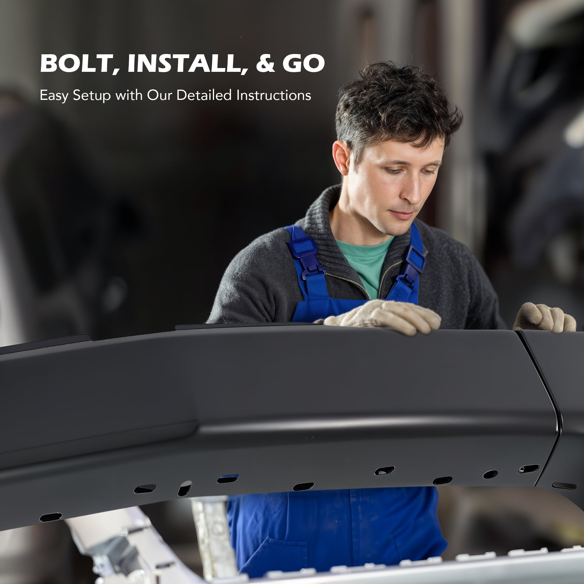 Bestco Split Steel Front Bumper Black For 2019-2022 Chevrolet Silverado 1500 W/o Sensor Holes